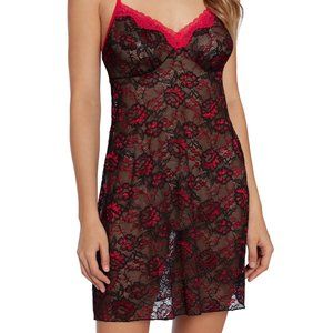 Women's Plus Full Lace Chemise Nightgown Black 3X